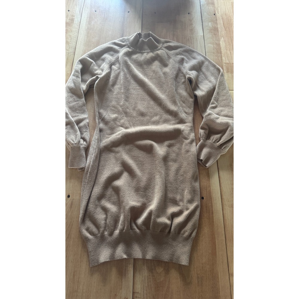 Exlura Tan Mock‎ Neck Balloon Sleeve Knit Sweater Dress XL
